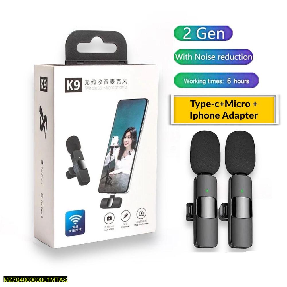 K9 Wireless Vlogging Mic Black Dual Noise Reduction