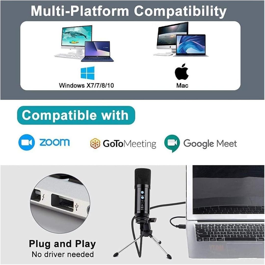 KNUP KPM0023 Condenser USB Microphone – Plug & Play PC Mic with Shock Mount