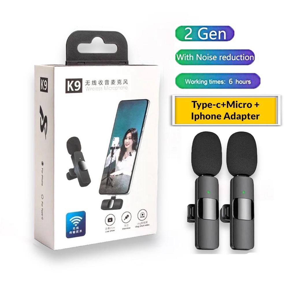K9 Wireless Vlogging Mic Black Dual Noise Reduction