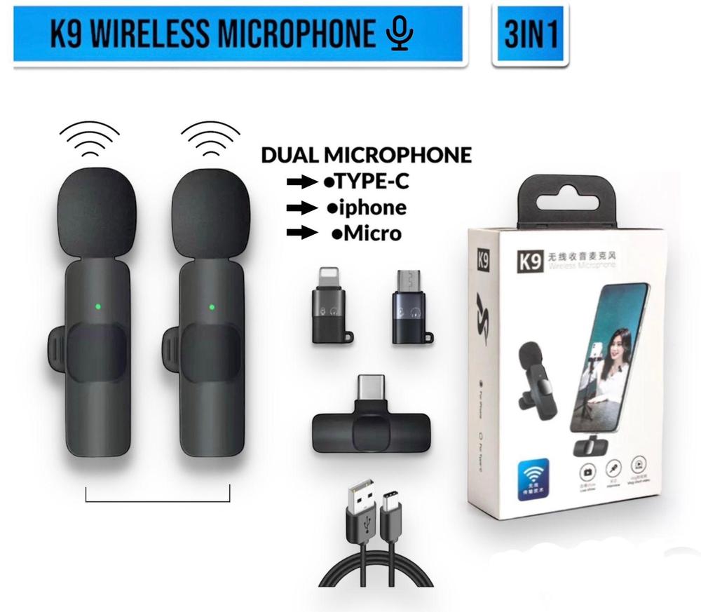 K9 Wireless Vlogging Mic Black Dual Noise Reduction