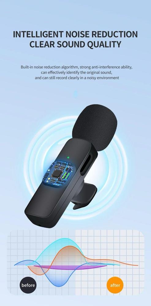 K9 Wireless Vlogging Mic Black Dual Noise Reduction